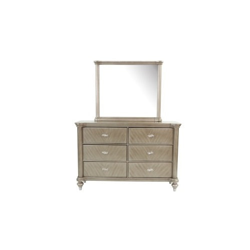 Luxe Divine Collection ~ Luxury Antique Silver Champagne Finish Dresser W Mirror Storage, Drawers Bedroom Furniture