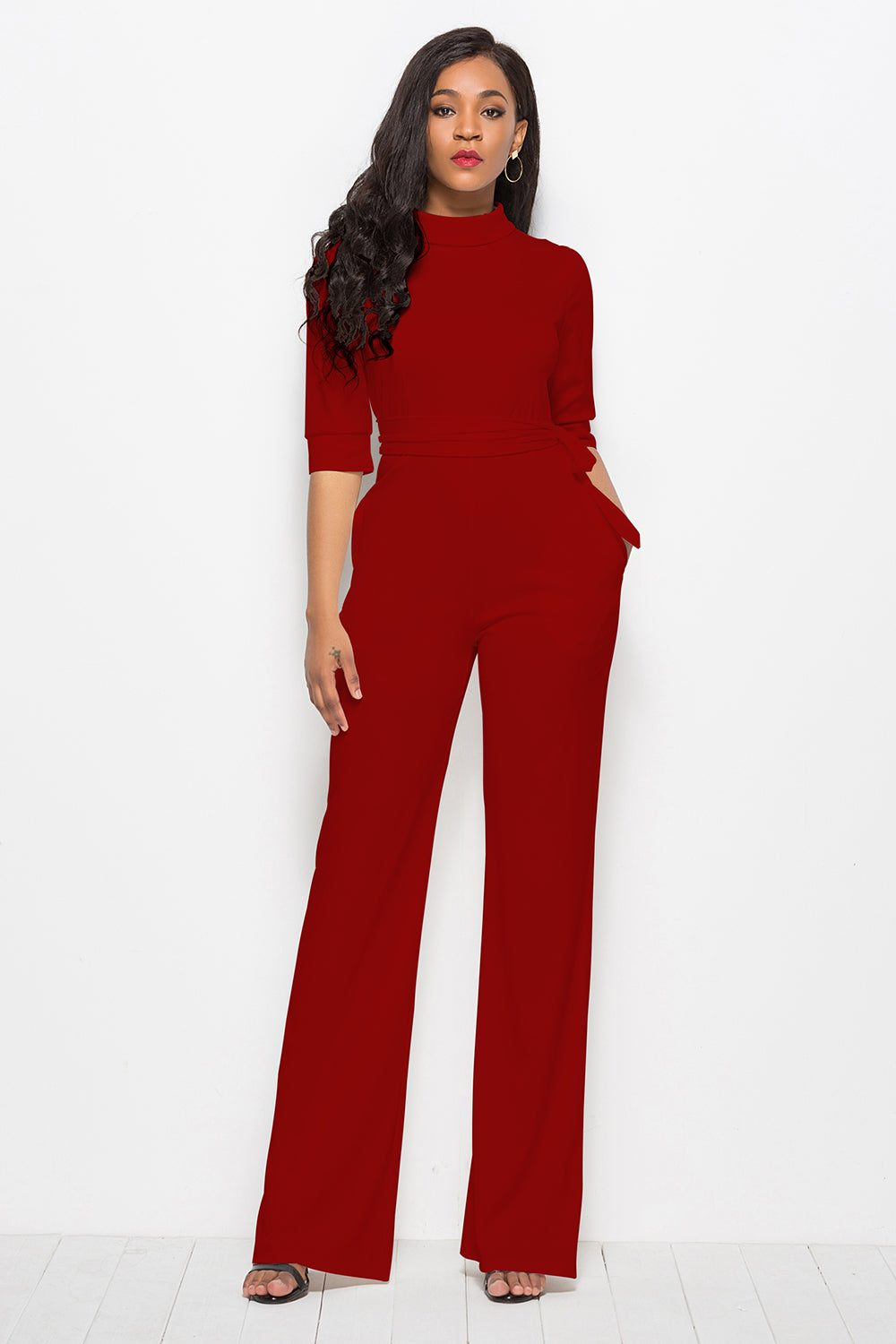 Luxe Divine Collection ~ Mock Neck Tie-Waist Half Sleeve Jumpsuit