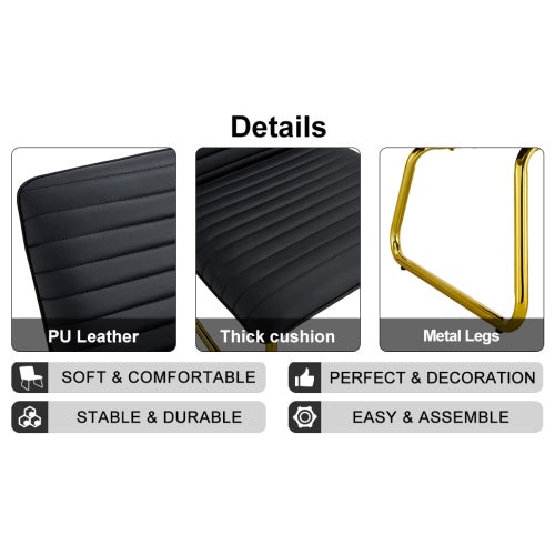Luxe Divine Collection ~ Black Minimalist Armless Sofa Chair With PU Backrest And Golden Metal Legs, For Office or Home