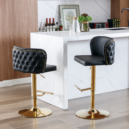 Luxe Divine Collection ~ Furniture,Swivel Barstools Adjusatble Seat Height, Modern PU Upholstered Bar Stools With The Whole Back Tufted, For Home Pub And Kitchen Island, Set of 2