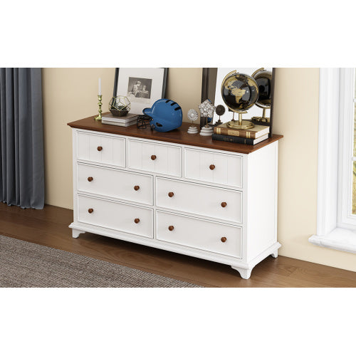 Luxe Divine Collection ~ Wooden Captain Seven-Drawer Dresser For Bedroom, Living Room, Kids' Room, White Walnut