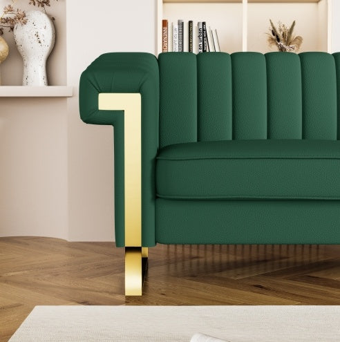Luxe Divine Collection ~ Sleek Channel-Tufted Upholstery, 3-Seat Sofa with Gold Accents