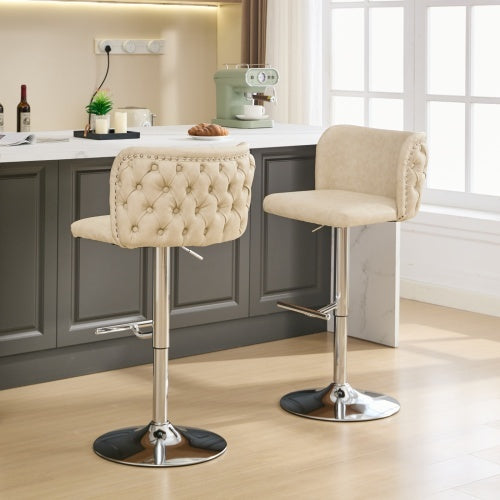 Luxe Divine Collection ~ Furniture,Swivel Barstools Adjusatble Seat Height, Modern PU Upholstered Bar Stools With The Whole Back Tufted, For Home Pub And Kitchen Island, Set of 2