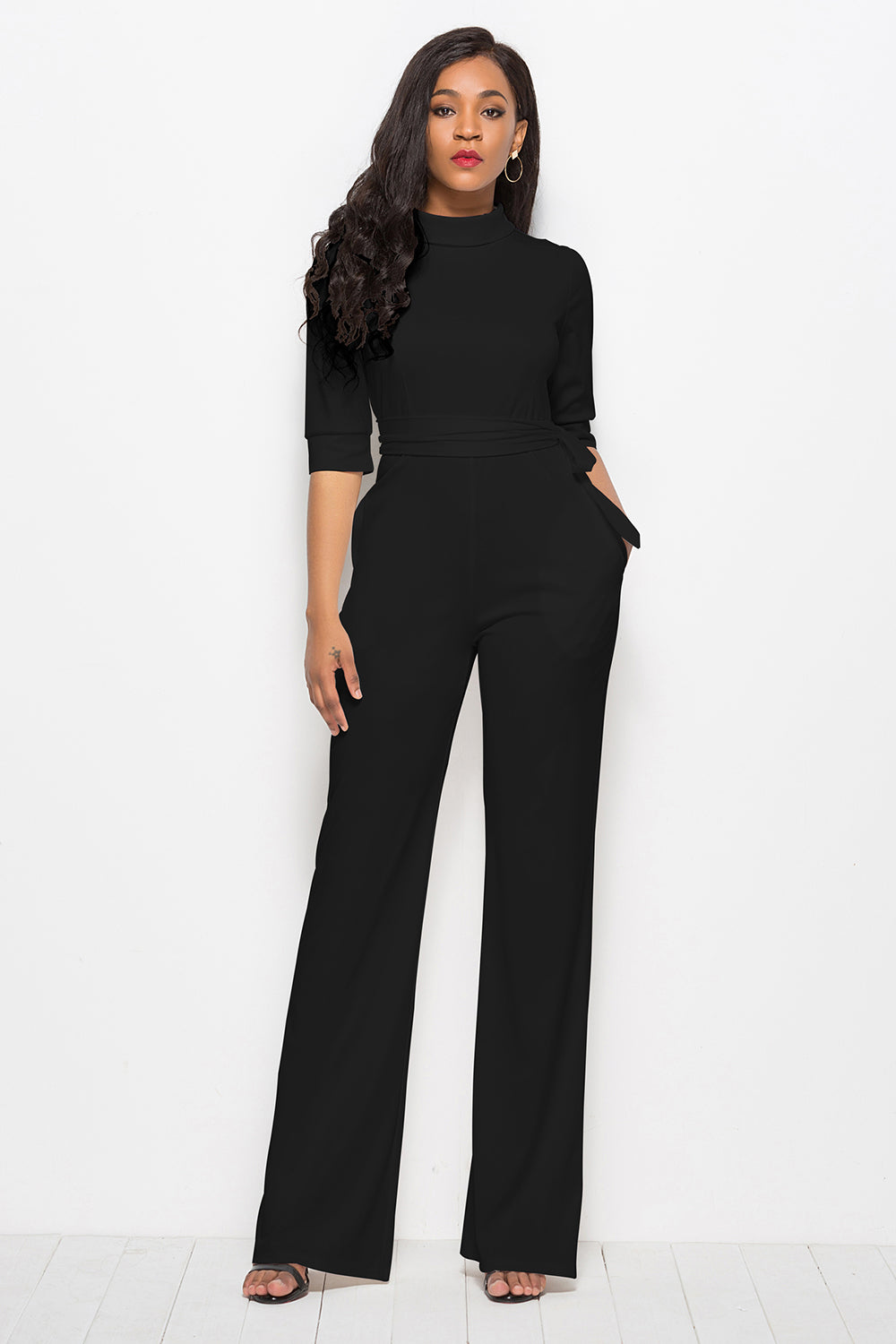 Luxe Divine Collection ~ Mock Neck Tie-Waist Half Sleeve Jumpsuit