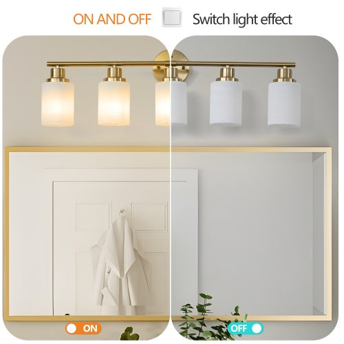 Luxe Divine Collection ~ 5 Lamps Gold Bathroom Vanity Lamp, Frosted Glass Shade, Modern Wall Mounted Lighting Chandelier