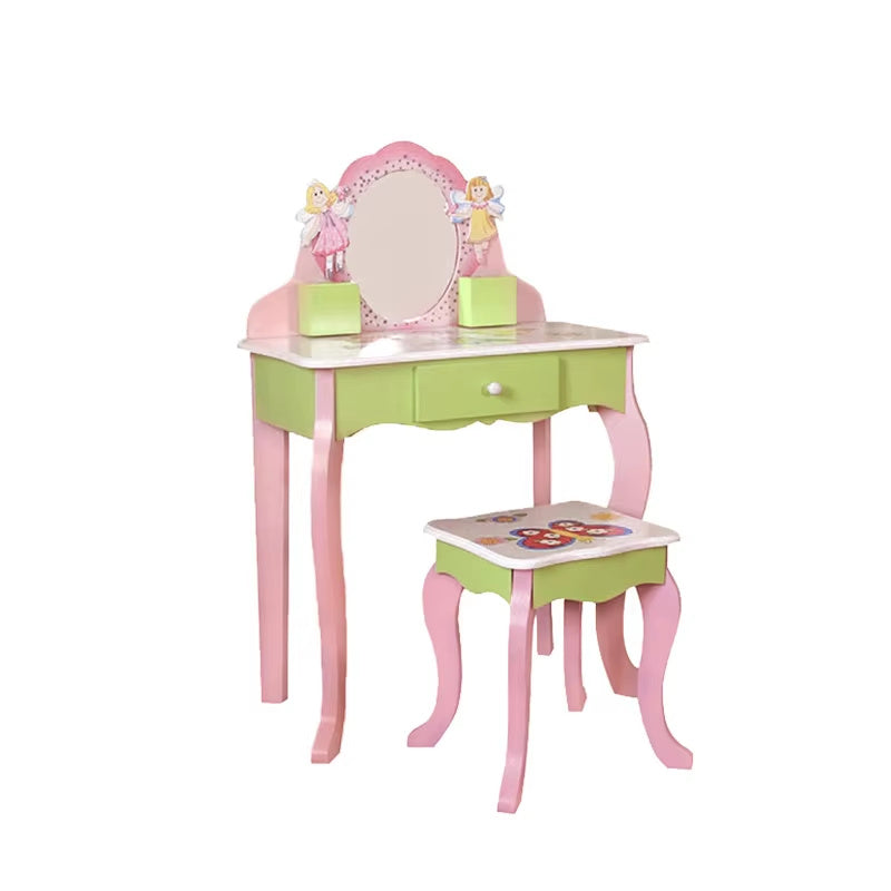 Luxe Divine Collection ~ Princess Vanity Make Up Table Wooden Dressing Table With Mirror And Stool For Kids