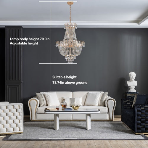 Luxe Divine Collection ~ Golden Crystal Chandelier, Large Modern Luxury Chandelier, Suitable For Living Room, Dining Room, Bedroom, Hallway - Bulb not Included