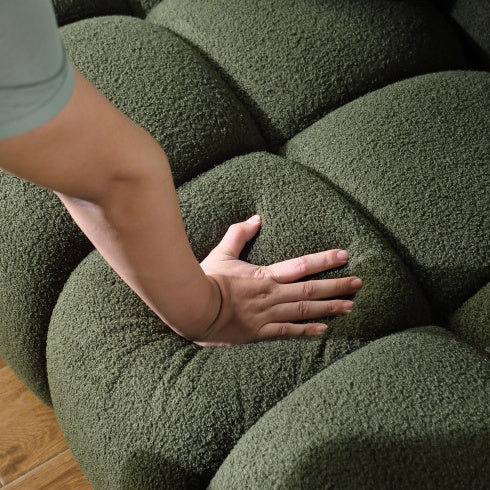 Luxe Divine Collection ~ 87.4 Length ,35.83 Depth, Marshmallow Sofa, Boucle Sofa, Green