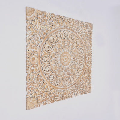 Luxe Divine Collection ~ Wooden Floral Hand Carved Mandala Square Wall Decor-48X48