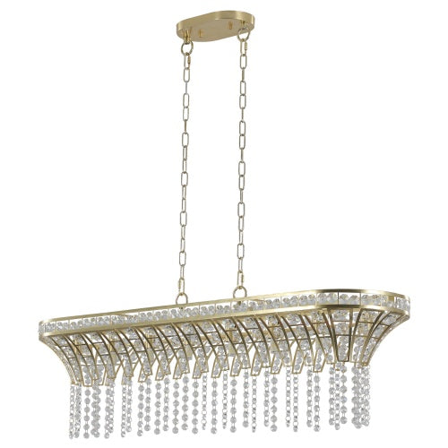 Luxe Divine Collection ~ Modern Champagne Gold Kitchen Island Lamp - Oval Crystal Ceiling Chandelier