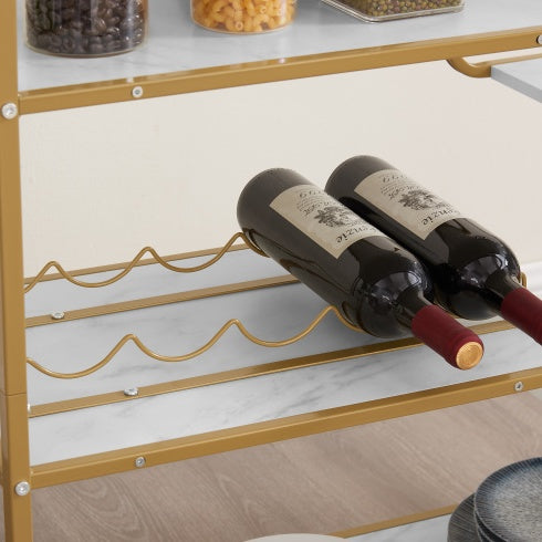 Luxe Divine Collection ~ 6-Tier Rolling Bar Serving Cart, Retro Style Wine Cart, With Wine Rack And Glass Holder, For Living Room and Dining Room