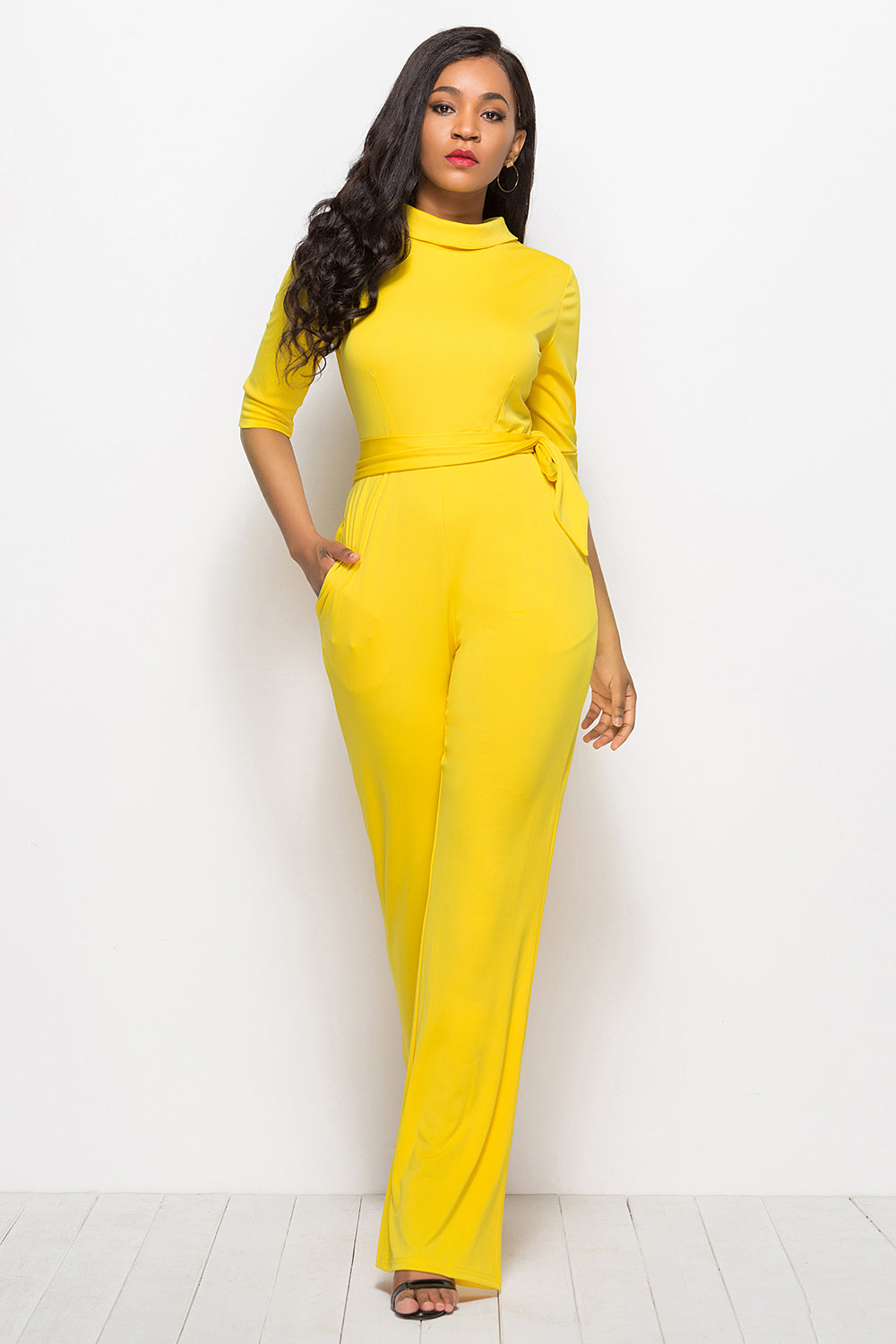 Luxe Divine Collection ~ Mock Neck Tie-Waist Half Sleeve Jumpsuit