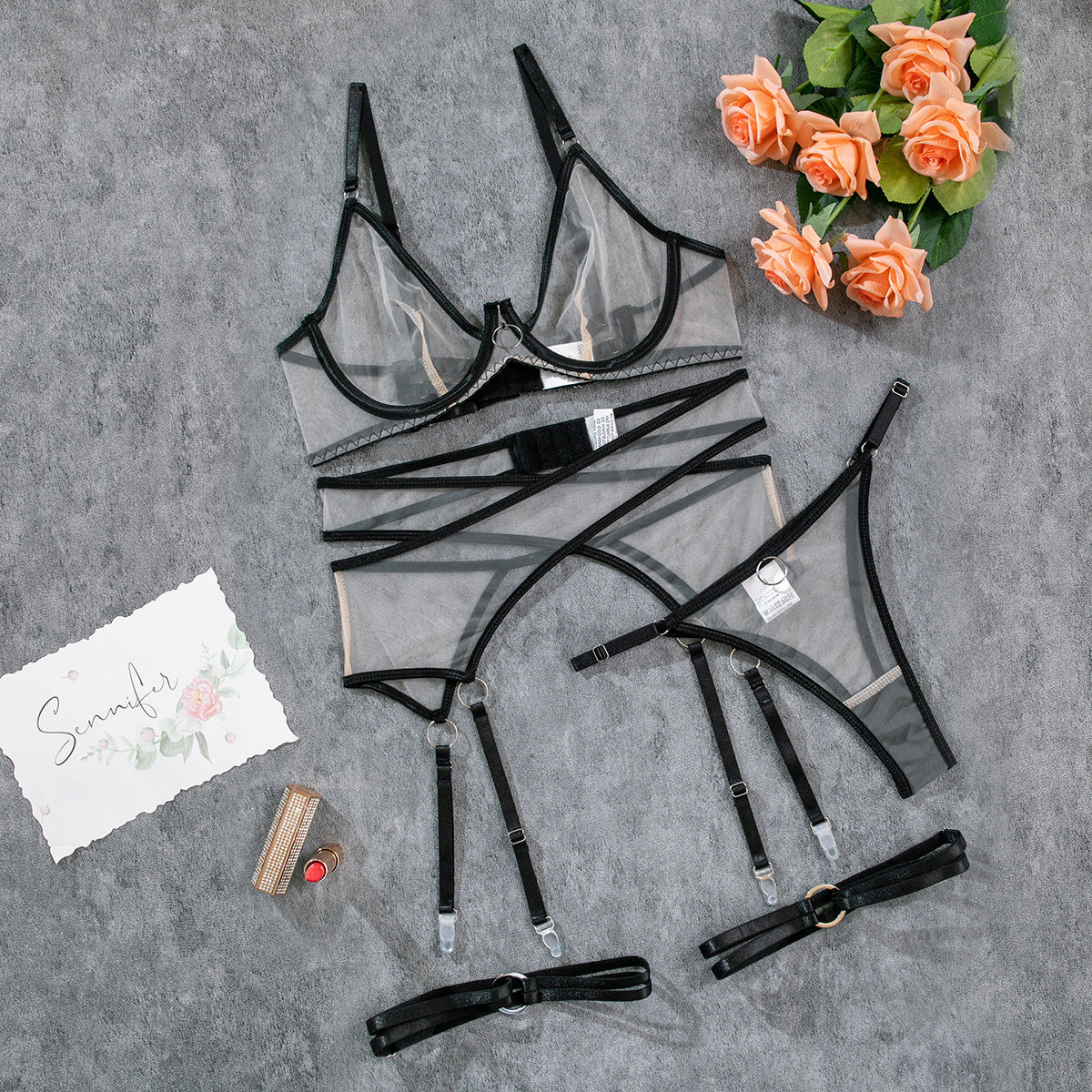 Luxe Divine Collection ~ Nude Feel Breathable Mesh See-Through Four-piece Set