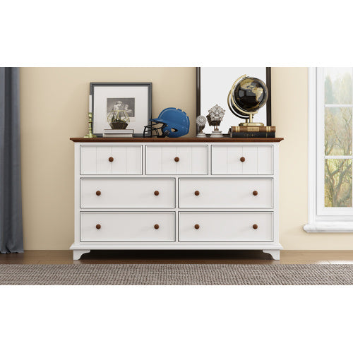 Luxe Divine Collection ~ Wooden Captain Seven-Drawer Dresser For Bedroom, Living Room, Kids' Room, White Walnut