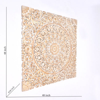 Luxe Divine Collection ~ Wooden Floral Hand Carved Mandala Square Wall Decor-48X48