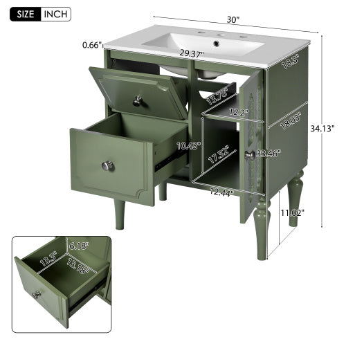 Luxe Divine Collection ~ Vintage Style 30inch Bathroom Vanity With Ceramic Sink Combination