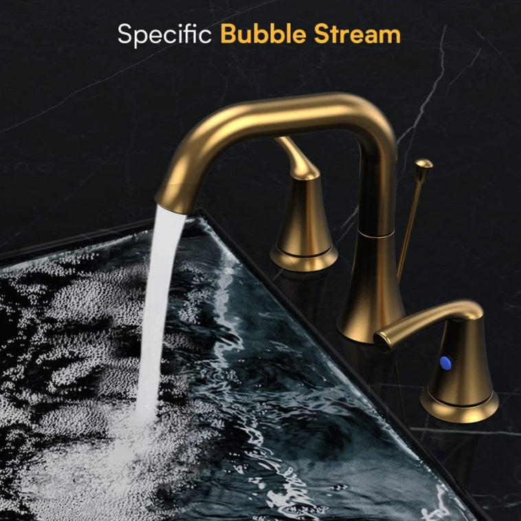 Luxe Divine Collection ~ Brushed Gold Widespread 8 Inch Bathroom Faucet With Pop Up Drain Assembly