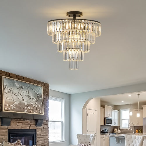 Luxe Divine Collection ~ Large Black Crystal Chandelier, Contemporary Style Chandelier, Dining Room, Living Room, Bedroom - Bulb Not Included