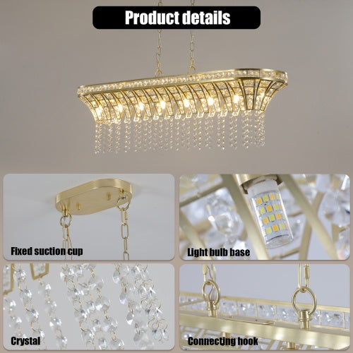 Luxe Divine Collection ~ Modern Champagne Gold Kitchen Island Lamp - Oval Crystal Ceiling Chandelier