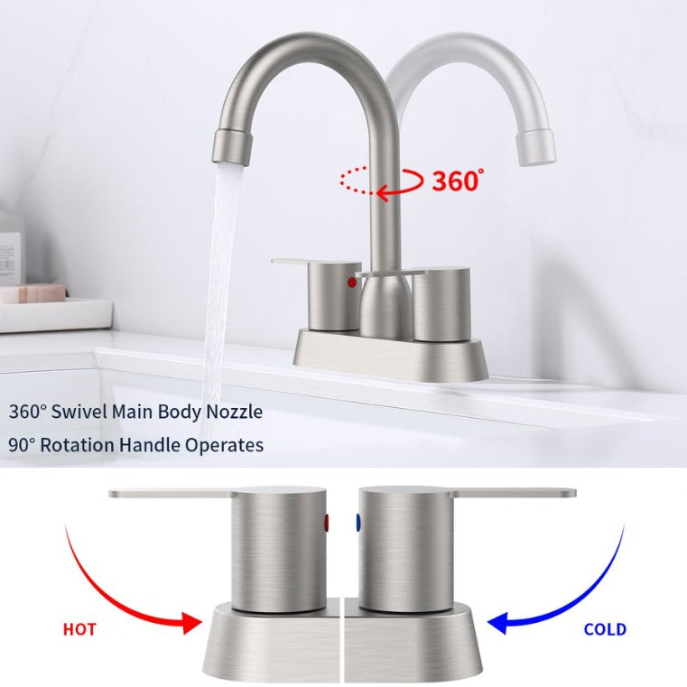 Luxe Divine Collection ~ 2 Handles Bathroom Sink Brushed Nickel Centerset RV Bathroom Faucets For 2 3 Hole