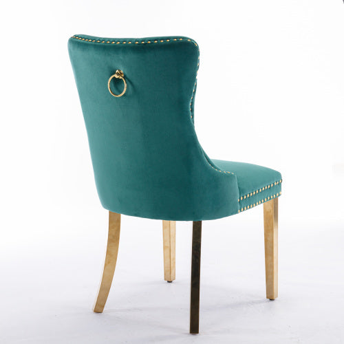 Luxe Divine Collection ~ Luxury Tufted Solid Wood Velvet Upholstered Dining Chair With Golden Stainless Steel Plating Legs, Nailhead Trim, Set Of 2