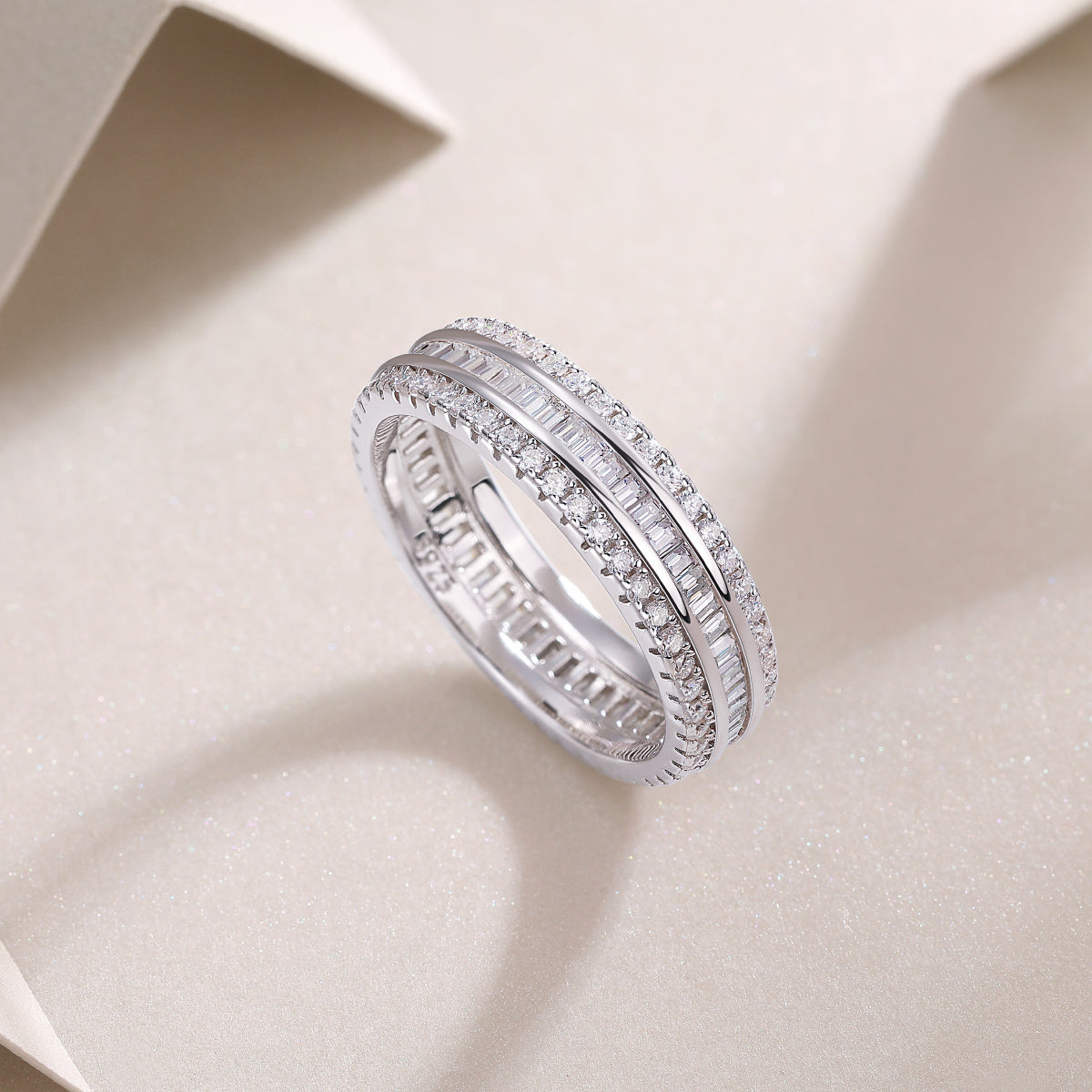 Luxe Divine Collection ~ Three Row Moissanite and Silver Ring
