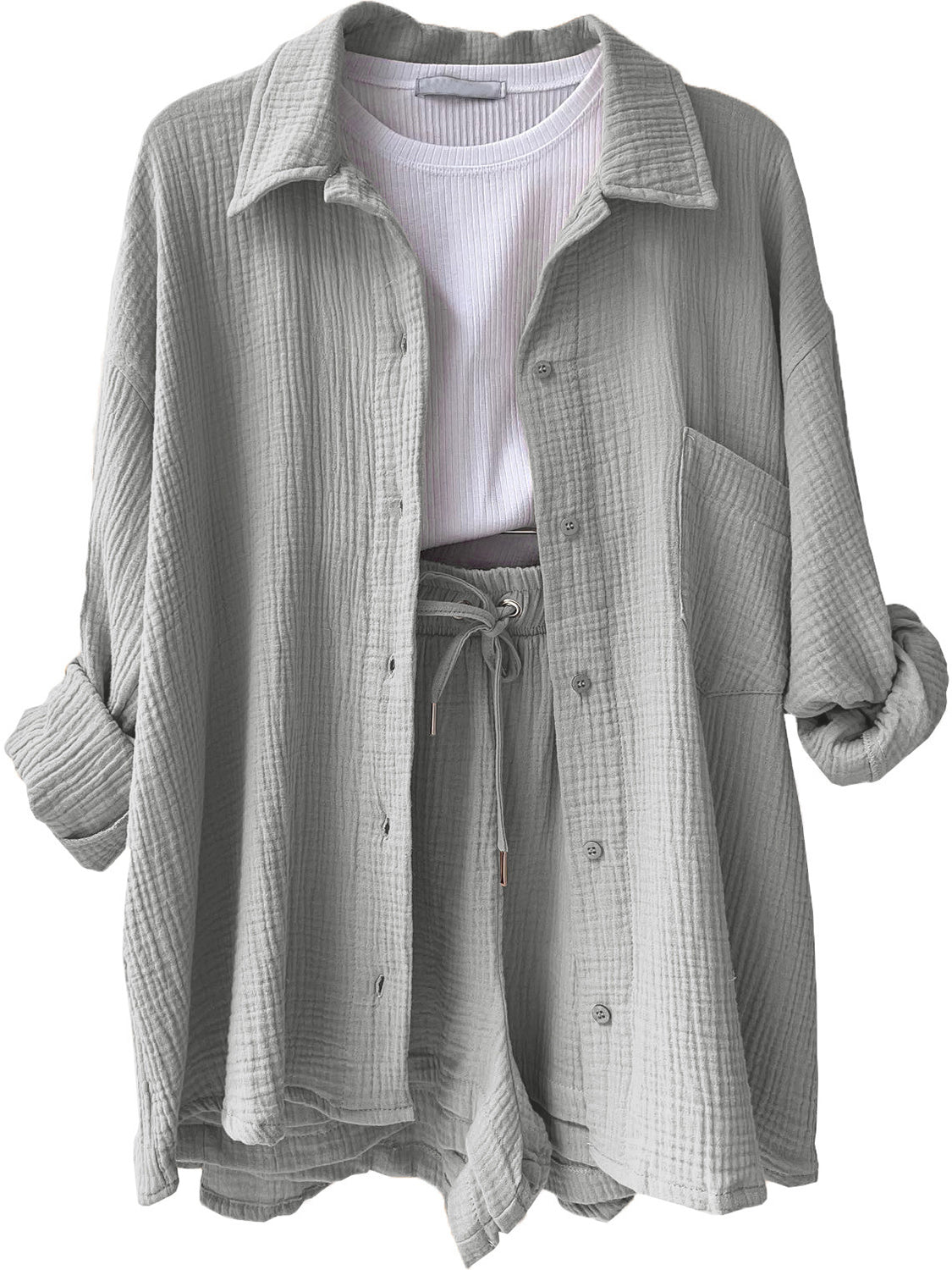Luxe Divine Collection ~ Texture Button Up Shirt and Drawstring Shorts Set