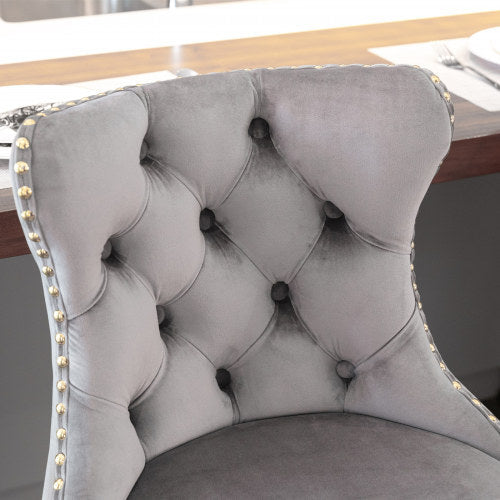 Luxe Divine Collection ~ Golden Swivel Velvet Barstools Adjustable Seat Height From 25-33 Inch Gray, Nailhead Trim, Set Of 2