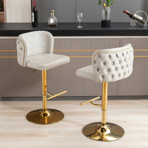 Luxe Divine Collection ~ Furniture,Swivel Barstools Adjusatble Seat Height, Modern PU Upholstered Bar Stools With The Whole Back Tufted, For Home Pub And Kitchen Island, Set of 2