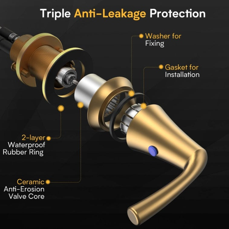 Luxe Divine Collection ~ Brushed Gold Widespread 8 Inch Bathroom Faucet With Pop Up Drain Assembly
