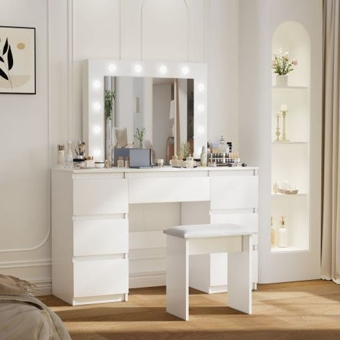 Luxe Divine Collection ~ Large White Vanity Tables With Mirror And Light