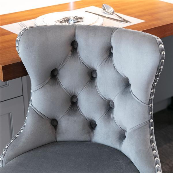 Luxe Divine Collection ~ Rotating Velvet Bar Stool Gray, Silver Nailhead Trim, Set of 2