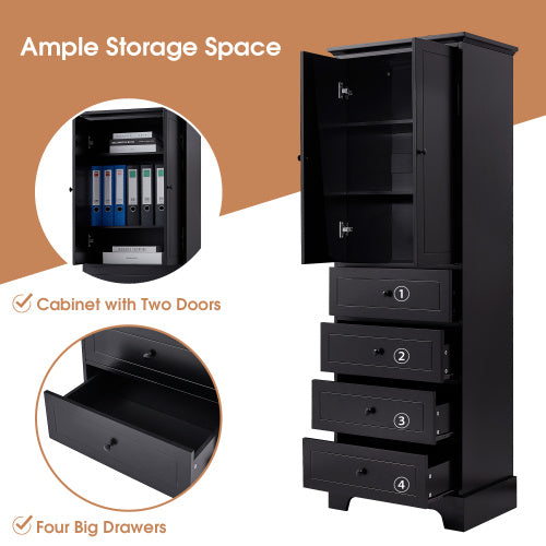 Cabinet With 2 Doors And 4 Drawers For Bathroom, Office
