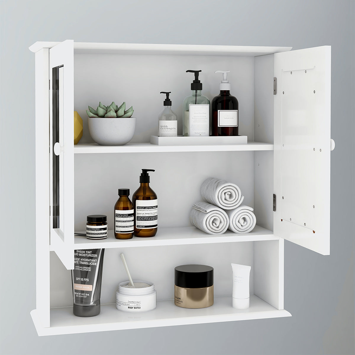 Luxe Divine Collection ~ Bathroom Wall Cabinet With Double Mirror Doors And Shelves
