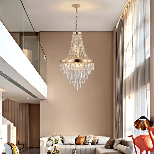 Luxe Divine Collection ~ Golden Crystal Chandelier, Large Modern Luxury Chandelier For Living Room, Dining Room, Bedroom, Hallway - Bulb Not Included