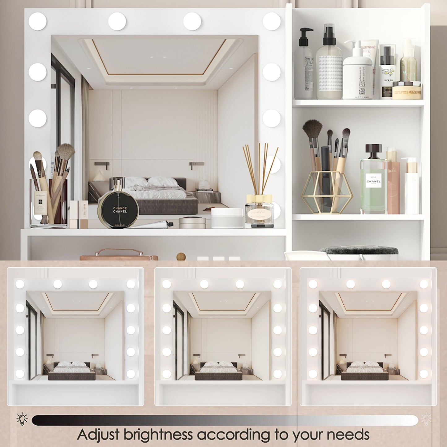 Luxe Divine Collection ~ White Make-up Vanity Table With Mirror And Lamp