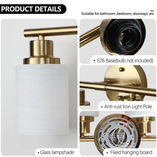 Luxe Divine Collection ~ 5 Lamps Gold Bathroom Vanity Lamp, Frosted Glass Shade, Modern Wall Mounted Lighting Chandelier