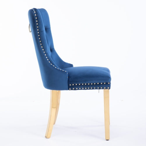 Luxe Divine Collection ~ Luxury Tufted Solid Wood Contemporary Velvet Upholstered Dining Chair With Golden Stainless Steel Plating Legs,Nailhead Trim, Set Of 2