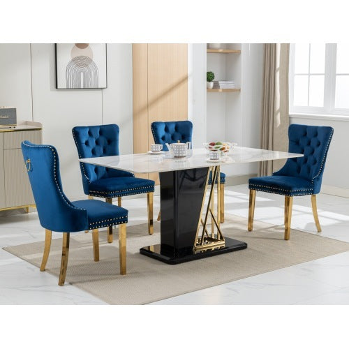 Luxe Divine Collection ~ Luxury Tufted Solid Wood Contemporary Velvet Upholstered Dining Chair With Golden Stainless Steel Plating Legs,Nailhead Trim, Set Of 2