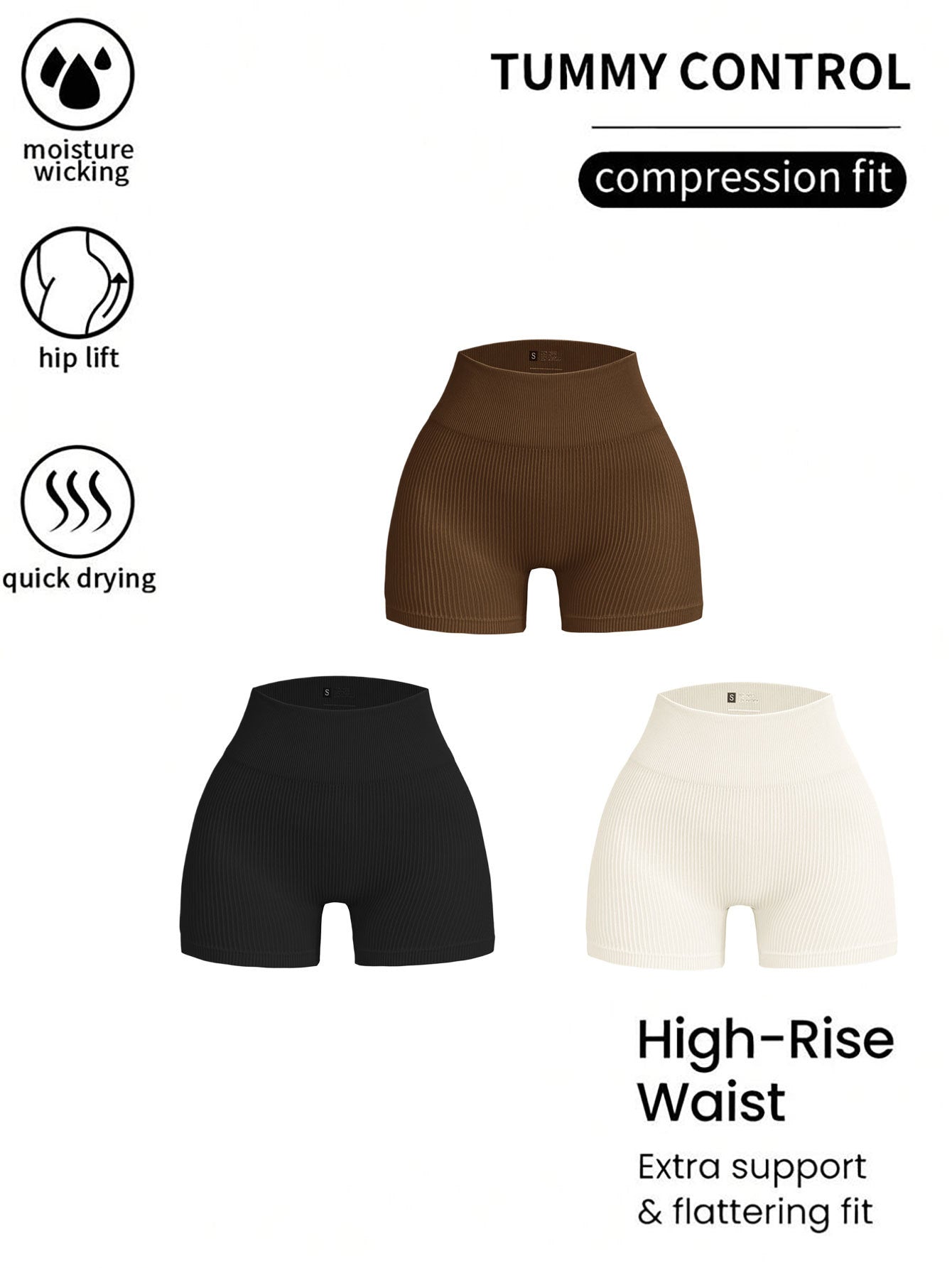 Luxe Divine Collection ~ 3 Pack Ribbed Soft New Women's High Waisted Biker Shorts