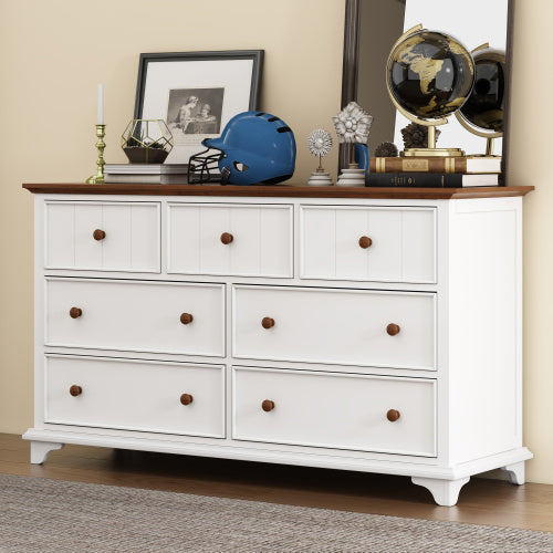 Luxe Divine Collection ~ Wooden Captain Seven-Drawer Dresser For Bedroom, Living Room, Kids' Room, White Walnut