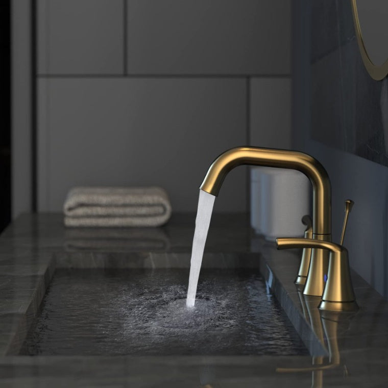 Luxe Divine Collection ~ Brushed Gold Widespread 8 Inch Bathroom Faucet With Pop Up Drain Assembly