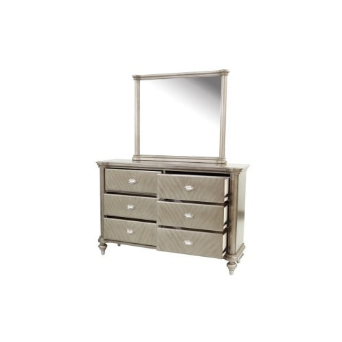 Luxe Divine Collection ~ Luxury Antique Silver Champagne Finish Dresser W Mirror Storage, Drawers Bedroom Furniture