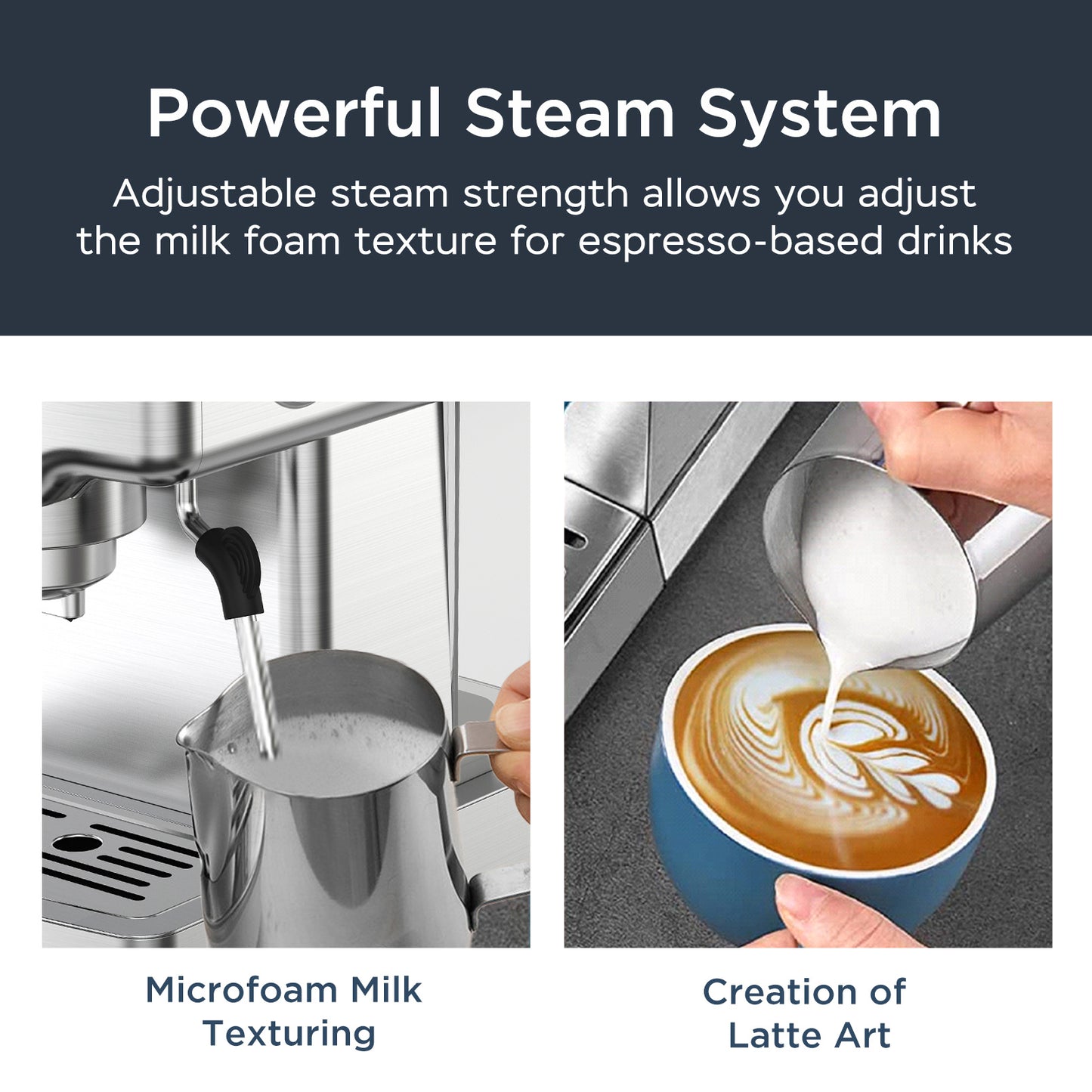 Luxe Divine Collection ~ Espresso Machine, 20 Bar With Milk Frother For Latte, Cappuccino, Macchiato, Espresso Maker, 1.8L Water Tank, Stainless Steel
