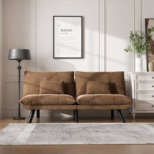 Luxe Divine Collection ~ Leather Feeling Brown Convertible Folding Modern Sofa Bed
