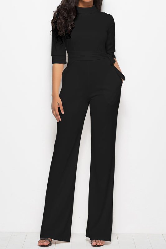 Luxe Divine Collection ~ Mock Neck Tie-Waist Half Sleeve Jumpsuit