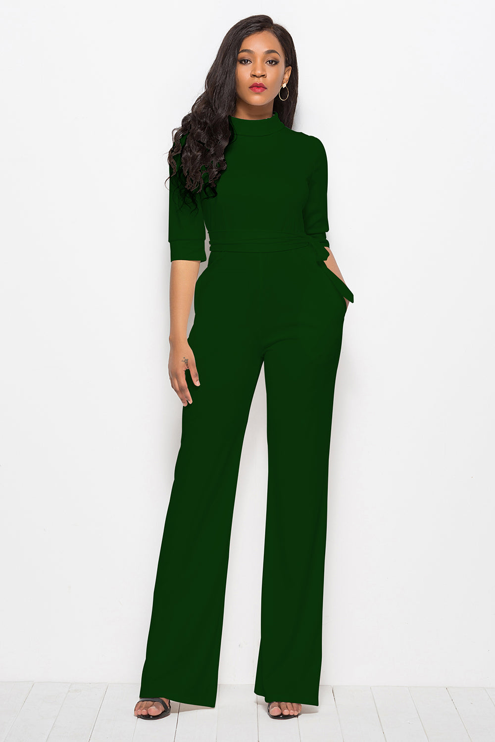 Luxe Divine Collection ~ Mock Neck Tie-Waist Half Sleeve Jumpsuit