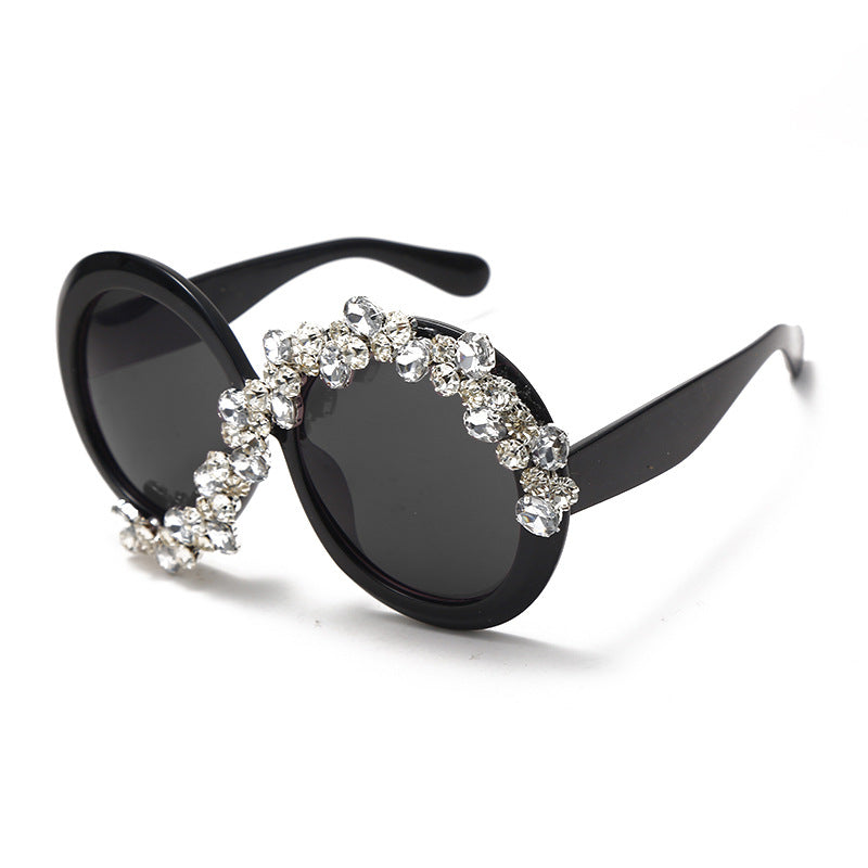 Luxe Divine Collection ~ Diamond Encrusted Large Frame Round Sunglasses, Multiple Colors