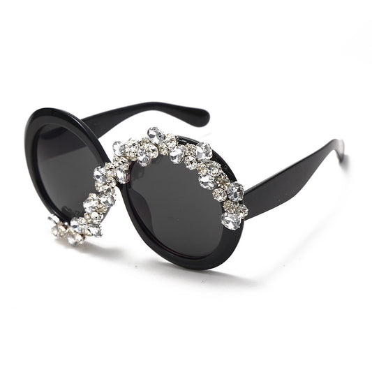 Luxe Divine Collection ~ Diamond Encrusted Large Frame Round Sunglasses, Multiple Colors