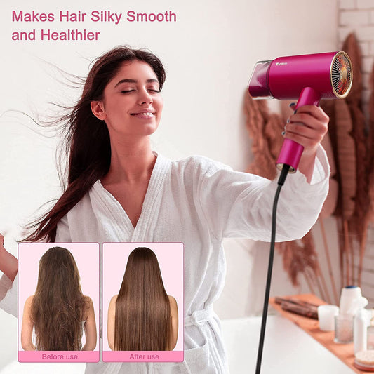 Luxe Divine Collection ~ Water Ionic Hair Dryer, 1800W Blow Dryer With Magnetic Nozzle 2 Speed And 3 Heat Settings Powerful Low Noise Fast Drying Travel Hair Dryer For Home Travel